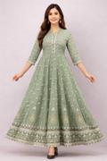 Designer Sage Green Floral Anarkali Gown (Full Length)