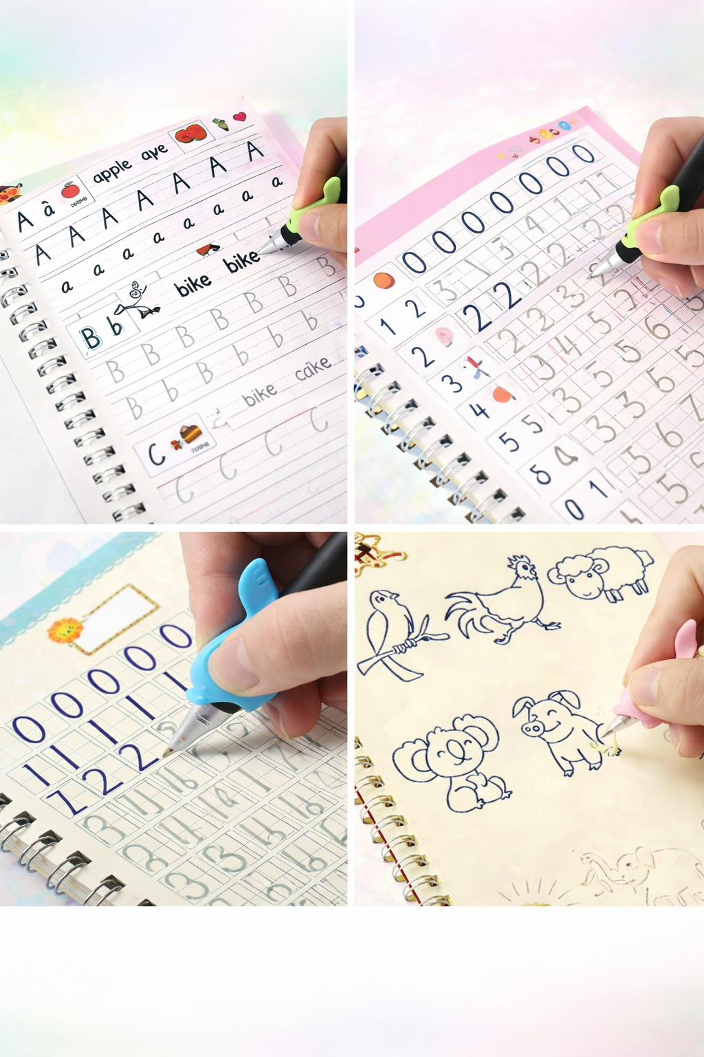 Magic Practice Copybook Number Tracing Book set for Preschool (4 Books+10 Refill+1 Pen+1 Grip